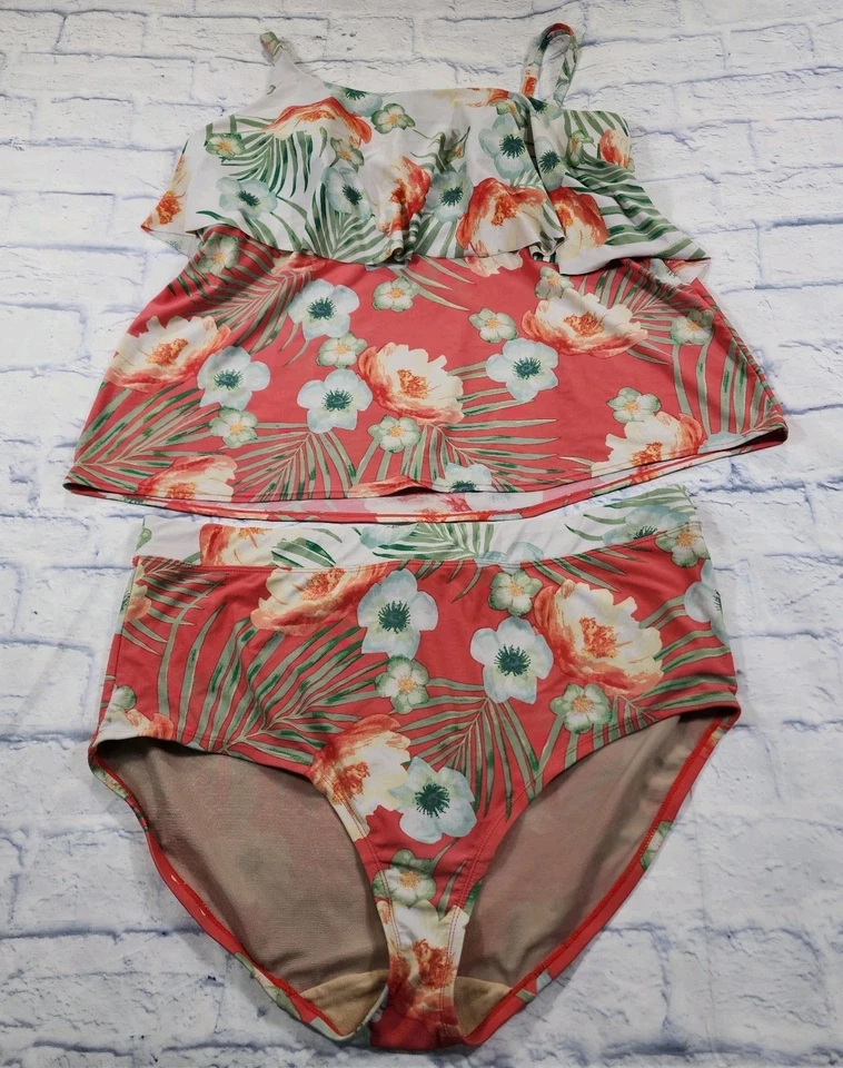 Swim By Cacique WOMENS 18 High Waist Tankini Top Bikini Swimsuit Pink Floral  - Image 4 of 4