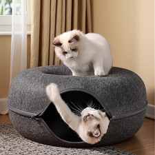 Cat Cave Tunnel Bed XL 24x24x11 Donut Bed Indoor Cats Gray Dark Gray