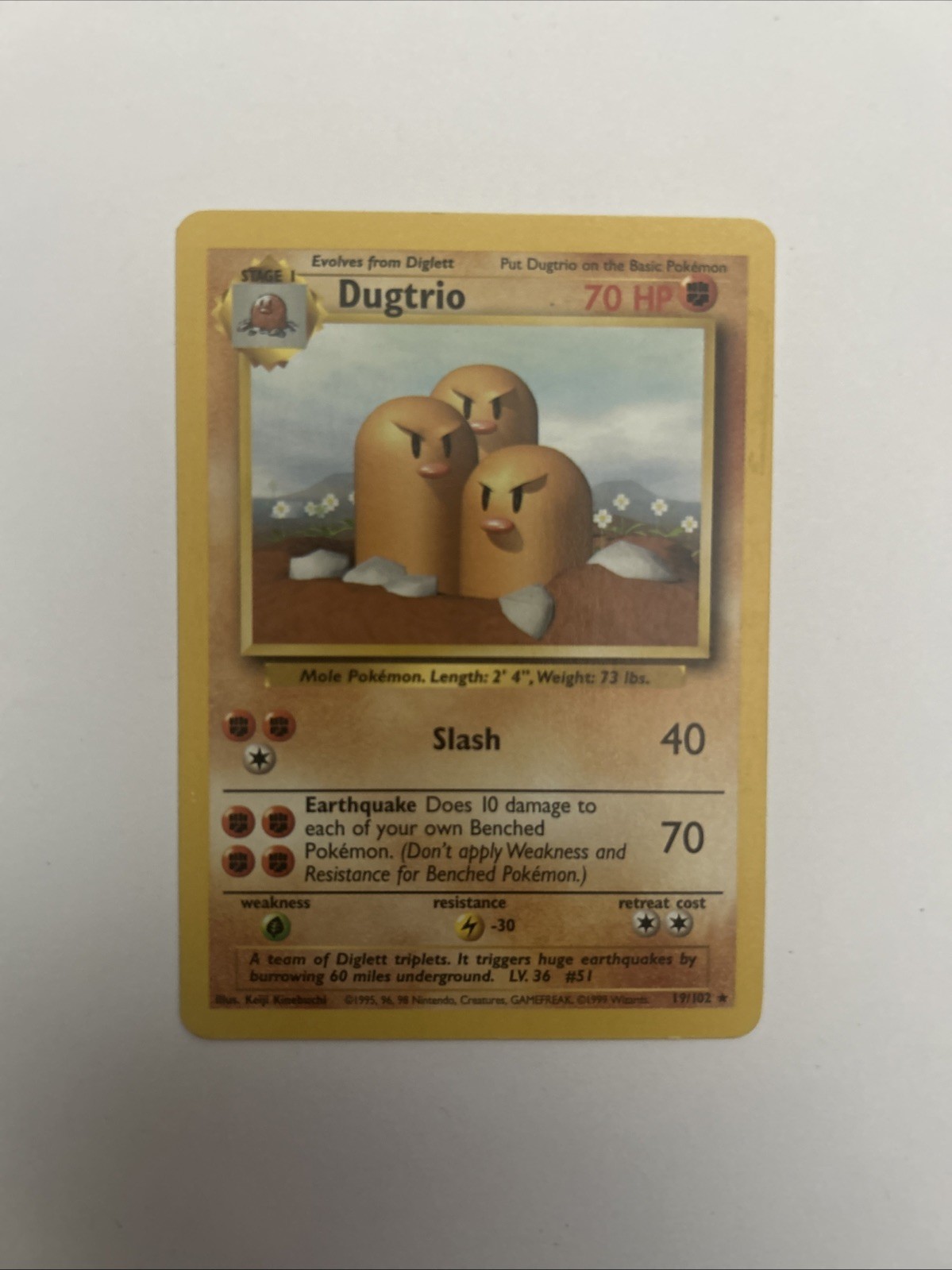 Dugtrio 19/102 Pokémon 1999 Base Set Non-Holo Rare NM Condition