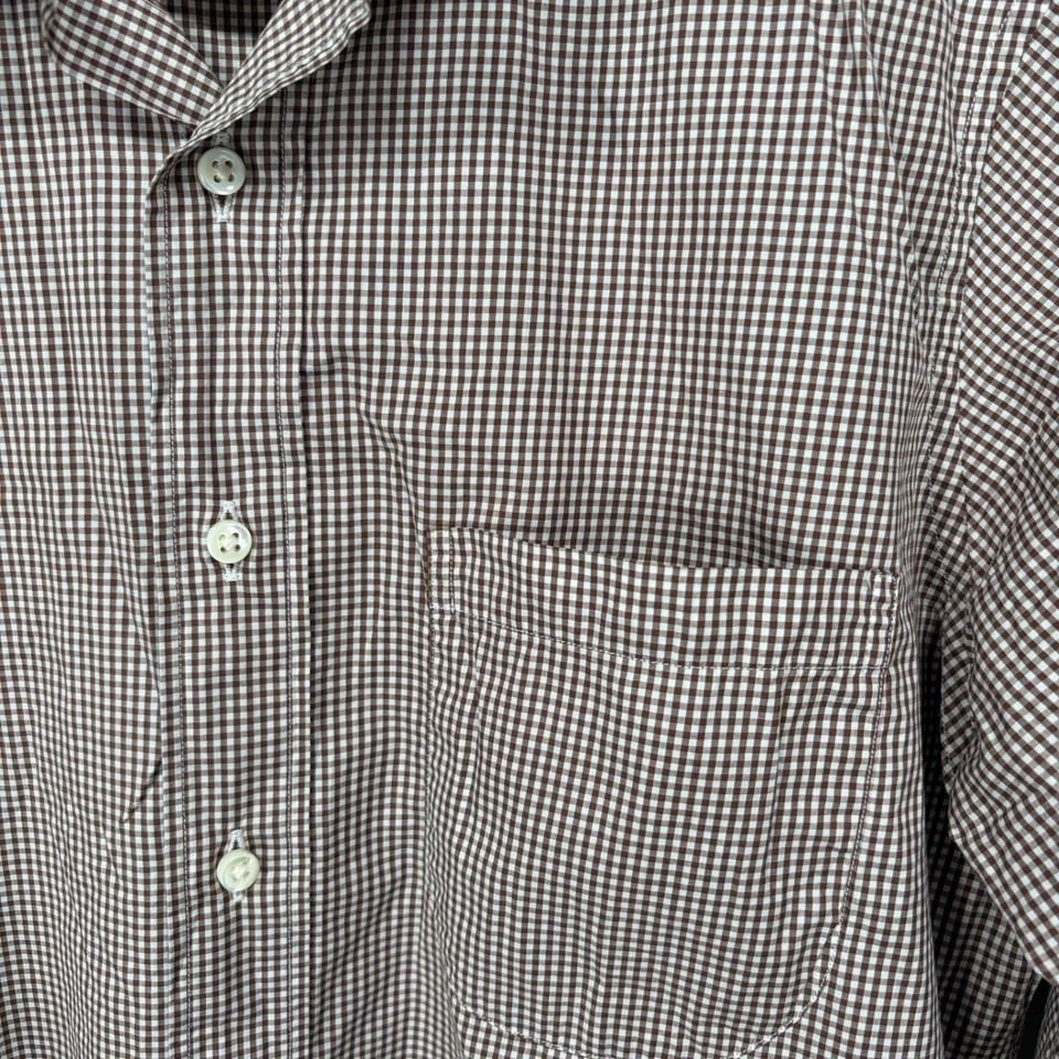 Sid Mashburn 格子正装衬衫男式小号修身棕色白色棉质长袖 — 第 4/4 张图片