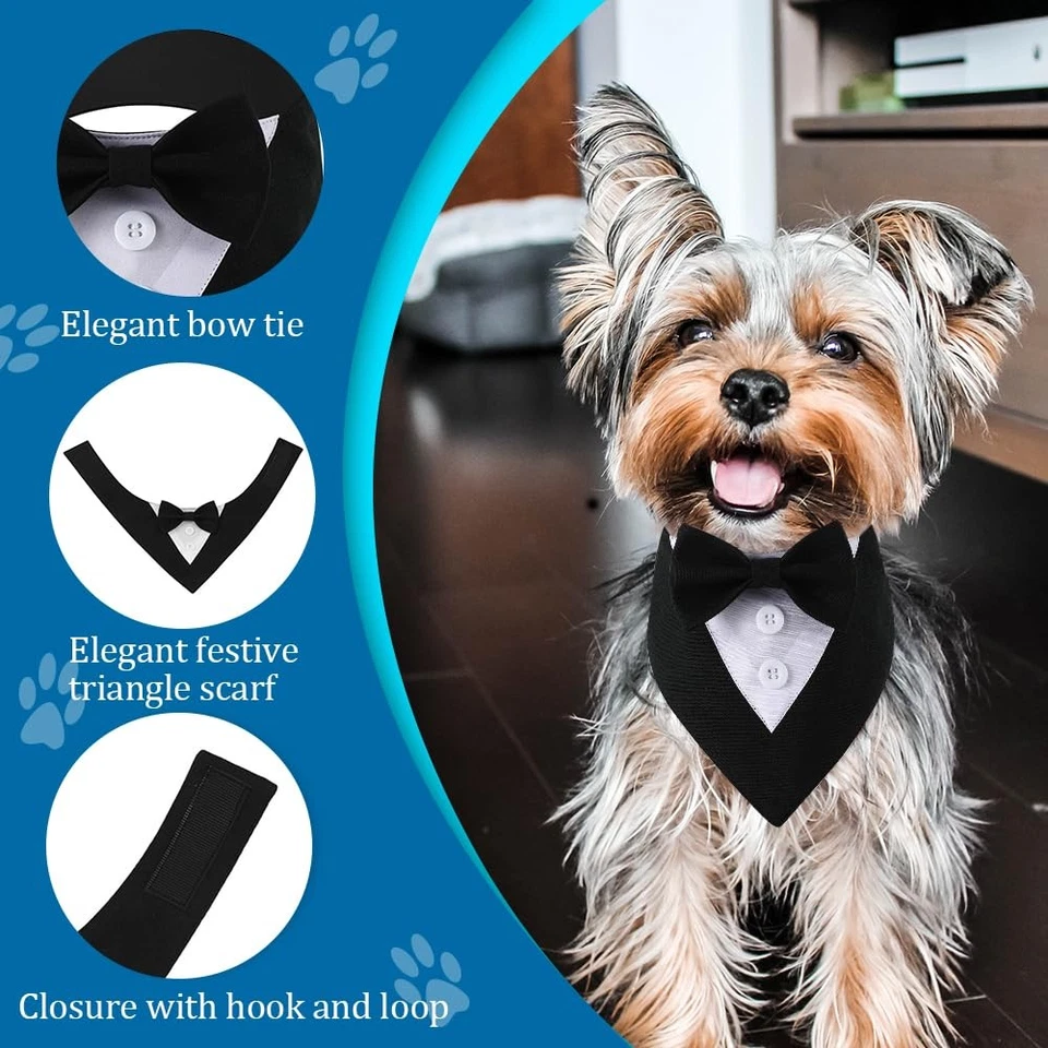 Bandana de Boda para Perros, Esmoquin Formal para Perros Collar Ajustable para Mascotas con Lazo, Pequeño,... Foto 3 de 4