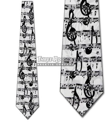 Sheet Music Tie G Clef Neckties Mens Musical Notes Neck Tie Brand New - Image 1 of 3