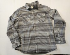 Voyager Fleece Shacket Men's Grey Plaid Sherpa Lined Pockets Polyester- LARGE