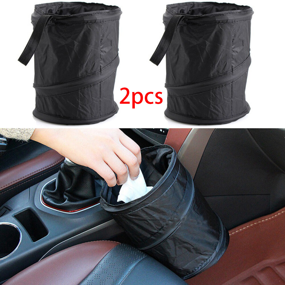 2*Portable Auto Car Trash Can Garbage Bin Bag Organizer Leak Proof Foldable US