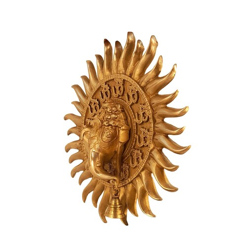 Brass Sun Ganesha Wall Hanging for Entrance Figurine Sculpture Idol Statue 11" - Picture 2 of 3