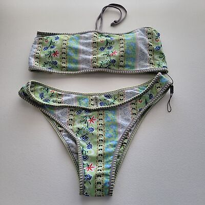 Zaful Piece Bikini Floral Bohemian Print Green/ Gray Size 10 NW0T