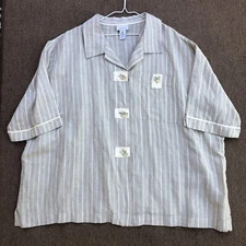 avenue linen rayon blend top 30/ 32 button up collared striped lagenlook beige