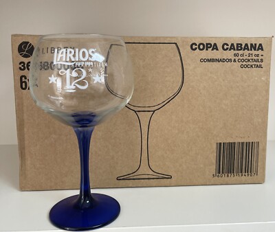 6 Larios 12 Premium Gin Glas Ballonglas Cocktailglas Stielglas Bar blau 