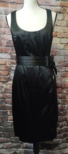 VINTAGE BEAUTIFUL BLACK GALLIANO ITTIERRE ITALIA SATIN DRESS sz 30/us10 BELT PIN