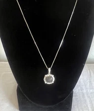 BR SUN Signed Silver Tone Necklace with Black and Silver Pendant
