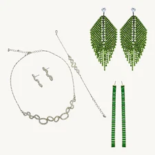 Jewelry Bundle - Austrian Crystal Necklace & Earrings Set + 2 Green Earrings