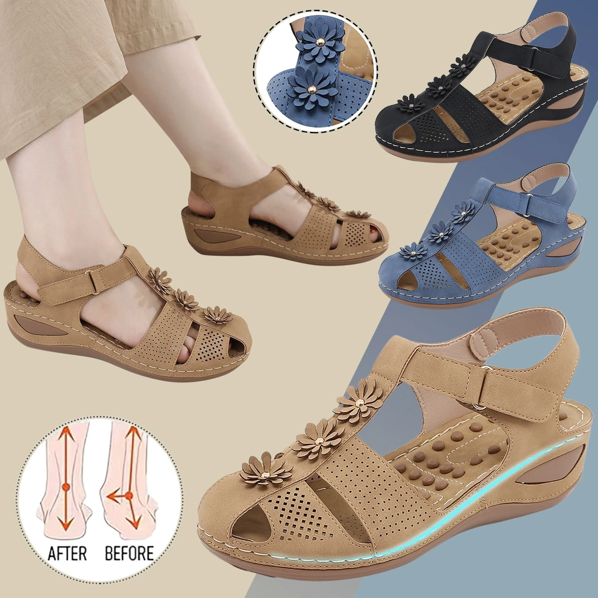 Women Wedge Sandals Size 12 Womens Wedge Flower Summer Comfortable