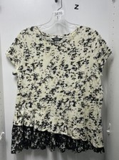 Simply Vera Wang Black /Cream Short Sleeve Ruffled Bottom Tunic Top Size Medium