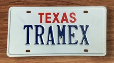 TXS BIG RED  VANITY AUTO LICENSE PLATE " TRAMEX " TRAM EX