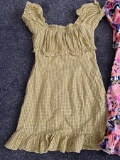 Pretty Little Thing Dress Green Yellow Check Off The Shoulder Summer size 4