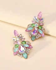 Crystal green blue pink gold big geometric Statement Earrings Blogger Zara Uk