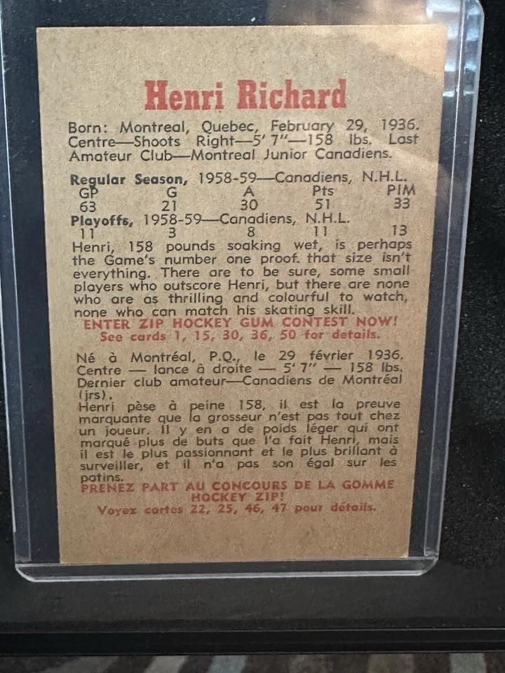 1959-60 Parkhurst - #39 Henri Richard - Image 2 of 2