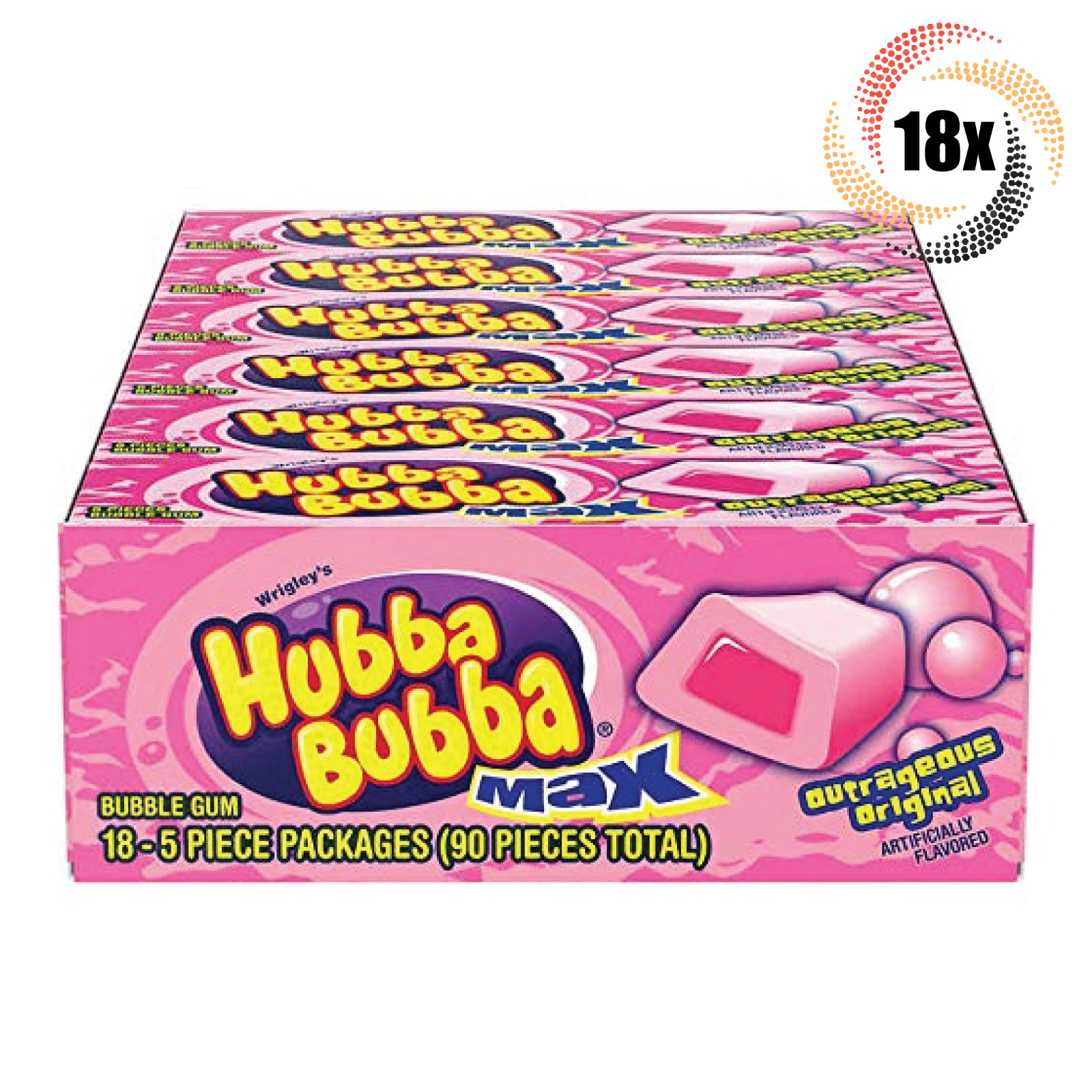 Полная коробка 18 упаковок оригинальной жевательной резинки Wrigleys Hubba Bubba в упаковке 5 штук 5290₽