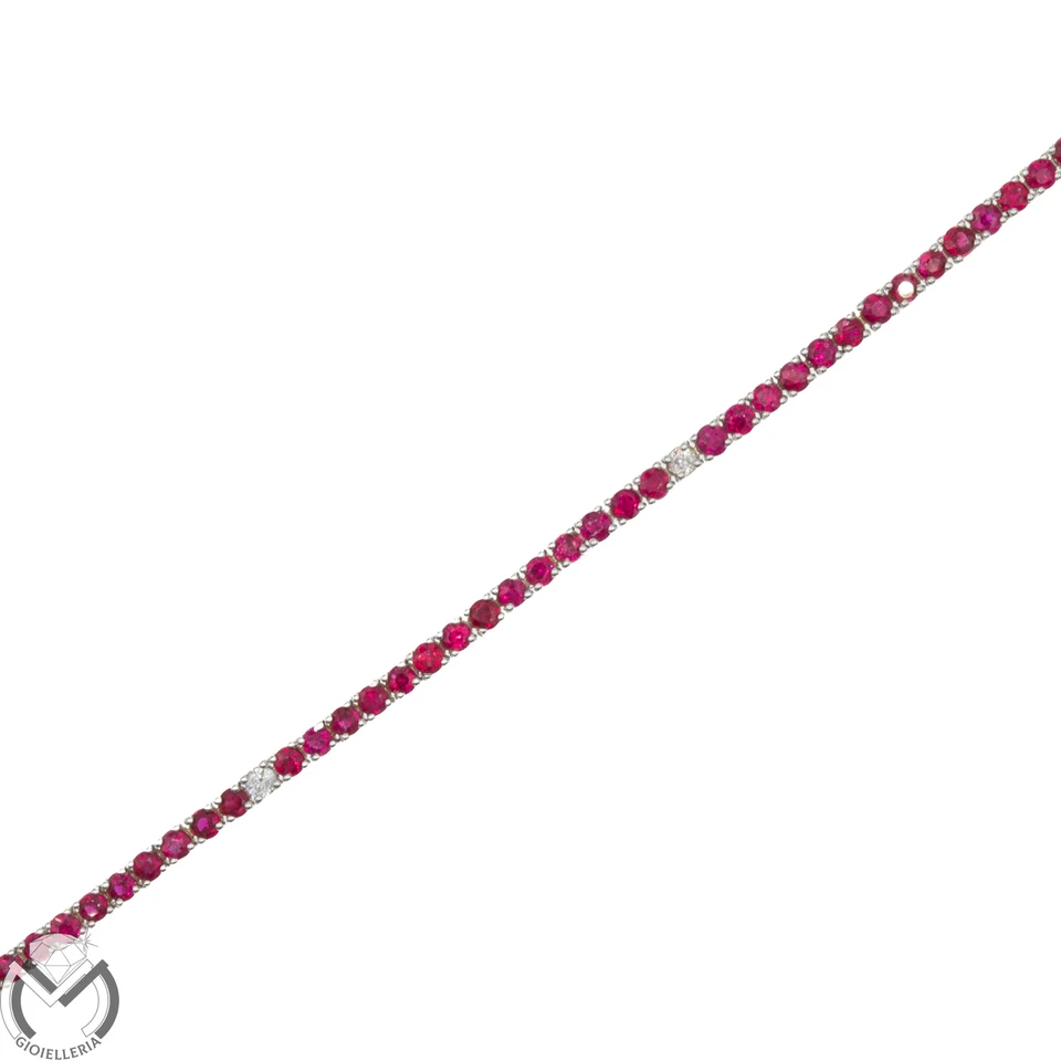 Bracciale Tennis in oro bianco 18 Kt 750 rubini 3,45 ct diamanti 0,15 ct -129... - Immagine 3 di 4
