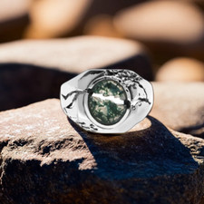Green Moss Agate Crack Ring 925 Sterling Silver Handmade Gemstone Jewelry