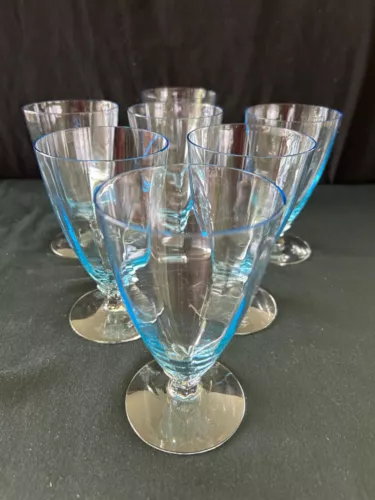 Fostoria Azure Blue Footed Parfait Tumblers, Set of 7, No. 5098 Stemware