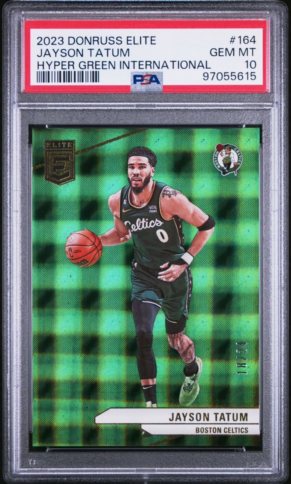 Jayson Tatum 2023 Donruss Elite Hyper Green International /24 PSA 10 Celtics 164