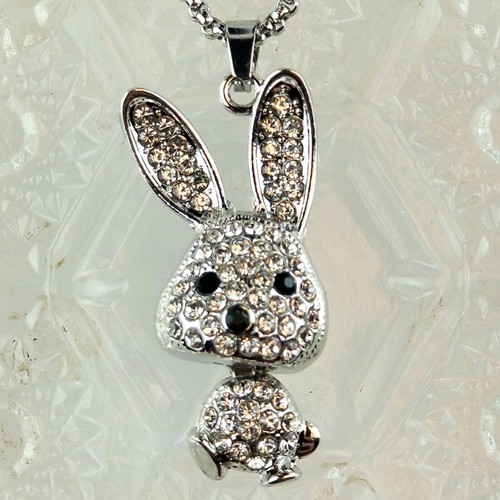 Rhinestone Bunny Rabbit Necklace Fashion Jewelry Silver Chain - Picture 3 of 4