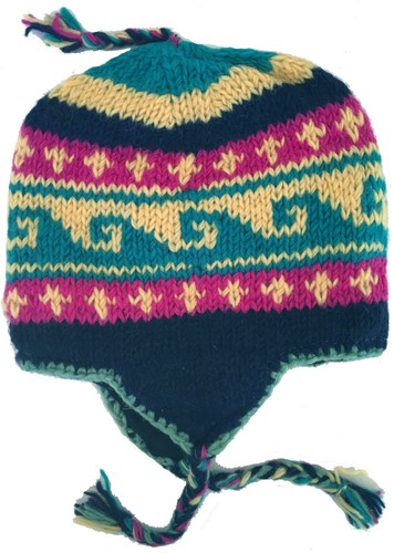 Wool Winter Chullo Beanie Fleece Lined Toque Cap Ear Flaps Sherpa Peruvian Nepal - Picture 4 of 20