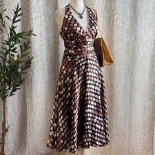 Vintage Y2K Monsoon 100% Silk Polka Dot Halter Midi Dress Size UK 10 / US 6