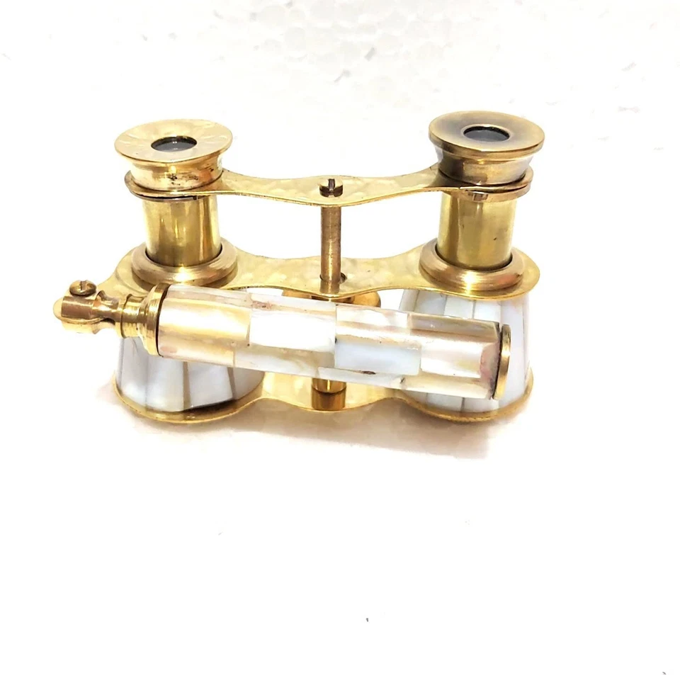 Antique Brass Made Binocular Telescope with Handle Golden and White Color Travel - Image 4 of 4