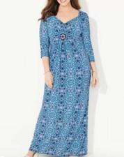 Catherines Plus Blue Medallion Twist Maxi Dress 3X, 26/28W
