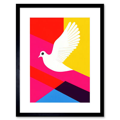 Weiße Friedenstaube lebendig geometrisch gerahmter Wandkunstdruck Bild 9 x 7 Zoll