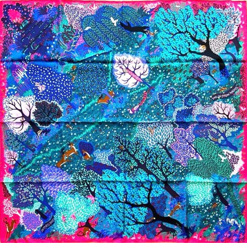 HERMES Carre 90 Silk Scarf Dans Un Jardin Anglais Pink/Blue Vintage Mint w/Box - Picture 2 of 15