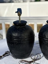 Black Lamps MCM Boho Texture Ginger Jar Lamps (2) Please Read Details Preowned