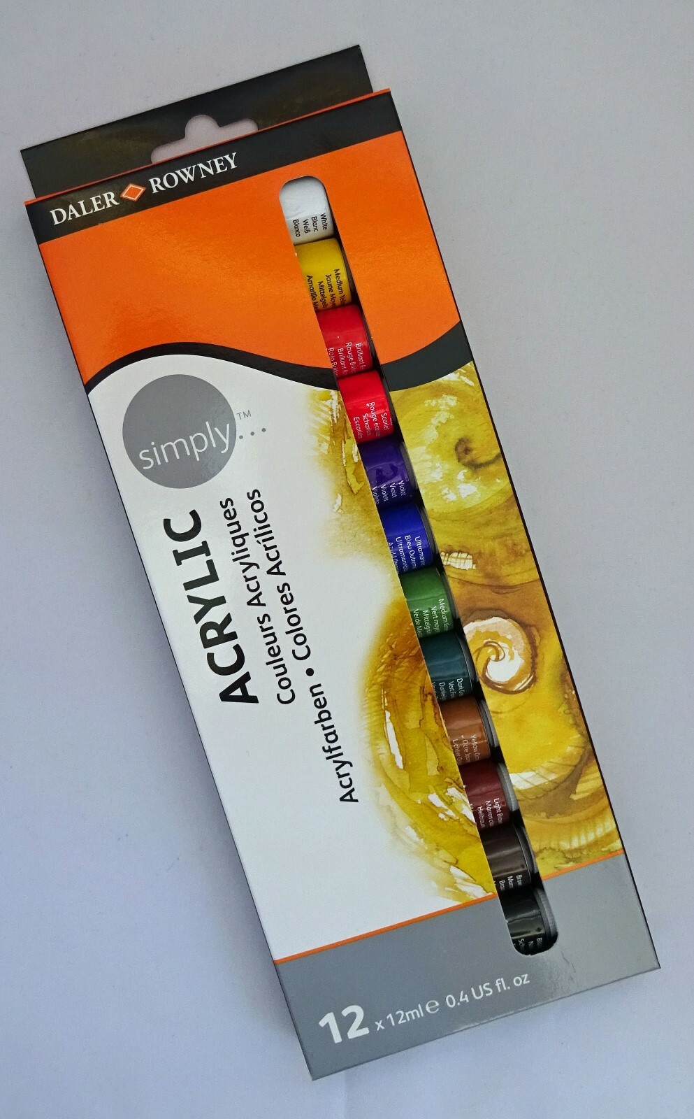 12 Daler Rowney Simply Acrylic Paint Assorted Colours x 12ml Tubes