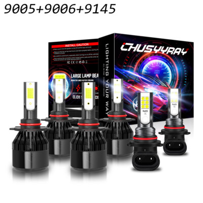 6x For CADILLAC SRX 2004 -2009 LED Headlight High/Low+Fog Light Combo Bulbs