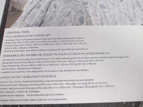 DKNY 3pc Cotton Central Park Blue Leaves Floral Duvet Cover Set - Full/Queen - Picture 7 of 7
