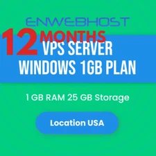 VPS Server Windows 1GB RAM Unmetered Transfer Location US - 12 Months