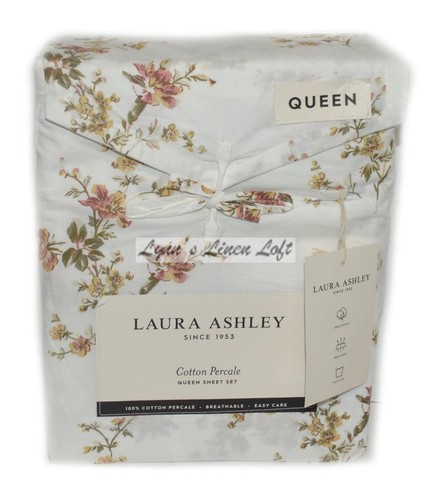 LAURA ASHLEY Jessika Floral QUEEN SHEET SET 4P NEW COTTON PERCALE