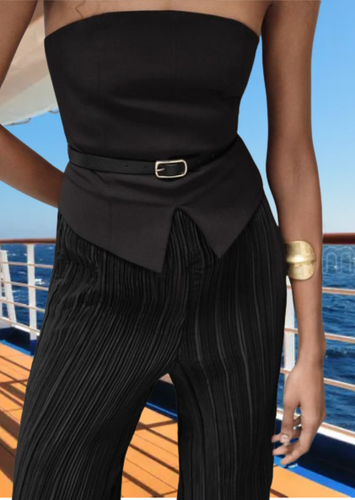 ZARA BLACK BELTED MIXED PLEATED STRAPLESS JUMPSUIT sz L - Picture 12 of 16