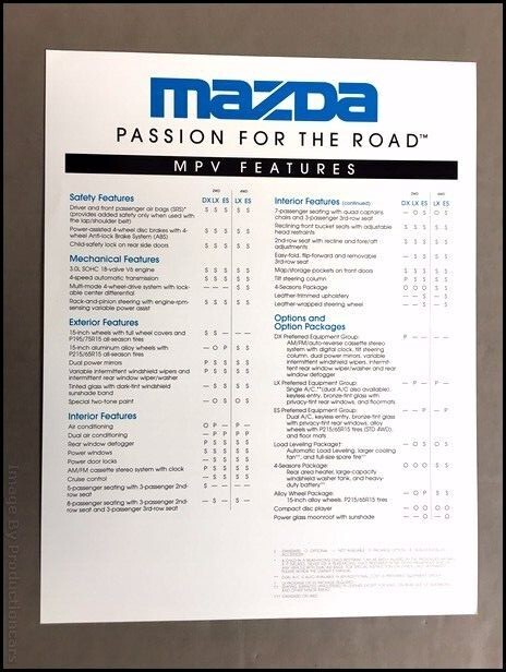 1996 Mazda MPV LX 4WD Van Original 1-page Car Brochure Leaflet