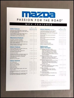 1996 Mazda MPV LX 4WD Van Original 1-page Car Brochure Leaflet