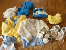 Vintage 90s Lot Of 9 Baby Shoes ,Booties, Sweater, Sweatshirt w/Vest