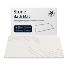 ZIKIBL Stone Bath Mat Diatomaceous 24" x 16" Rectangular , White-feather