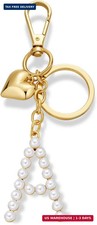 Initial Letter Keychains For Women Gold Heart And Pearl Alphabet Bag Charms
