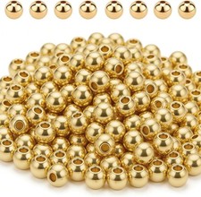 400Pcs 4Mm 14K Gold Beads round Gold Plated Beads for Jewelry Making Brass Smoot