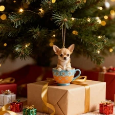 Dog Ornament Cute Chihuahua Cup Hanging Ornament 2D Flat Acrylic Christmas Gift