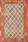 Reversible Wool Kilim Area Rug 6x8 Orange Hand-Woven Living Room Carpet