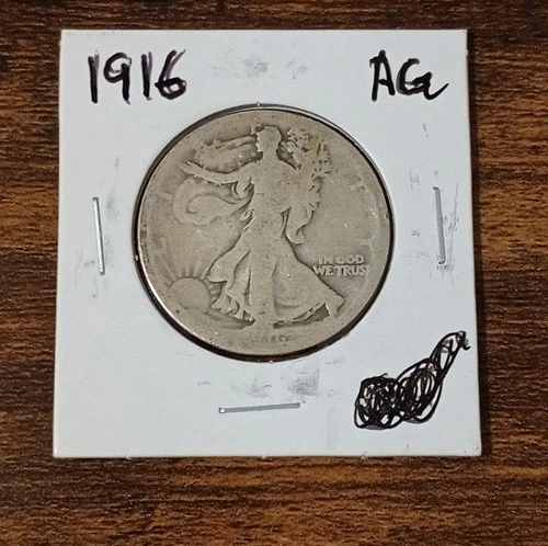 USA 50c~ Fifty Cents  ~Walking Liberty Half Dollar.  1916 ~* AG ~ Silver Coin