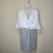 Eliza J Party Dress 14 Surplice Sequin Cocktail Mini Silver Cape Sleeve Party XL